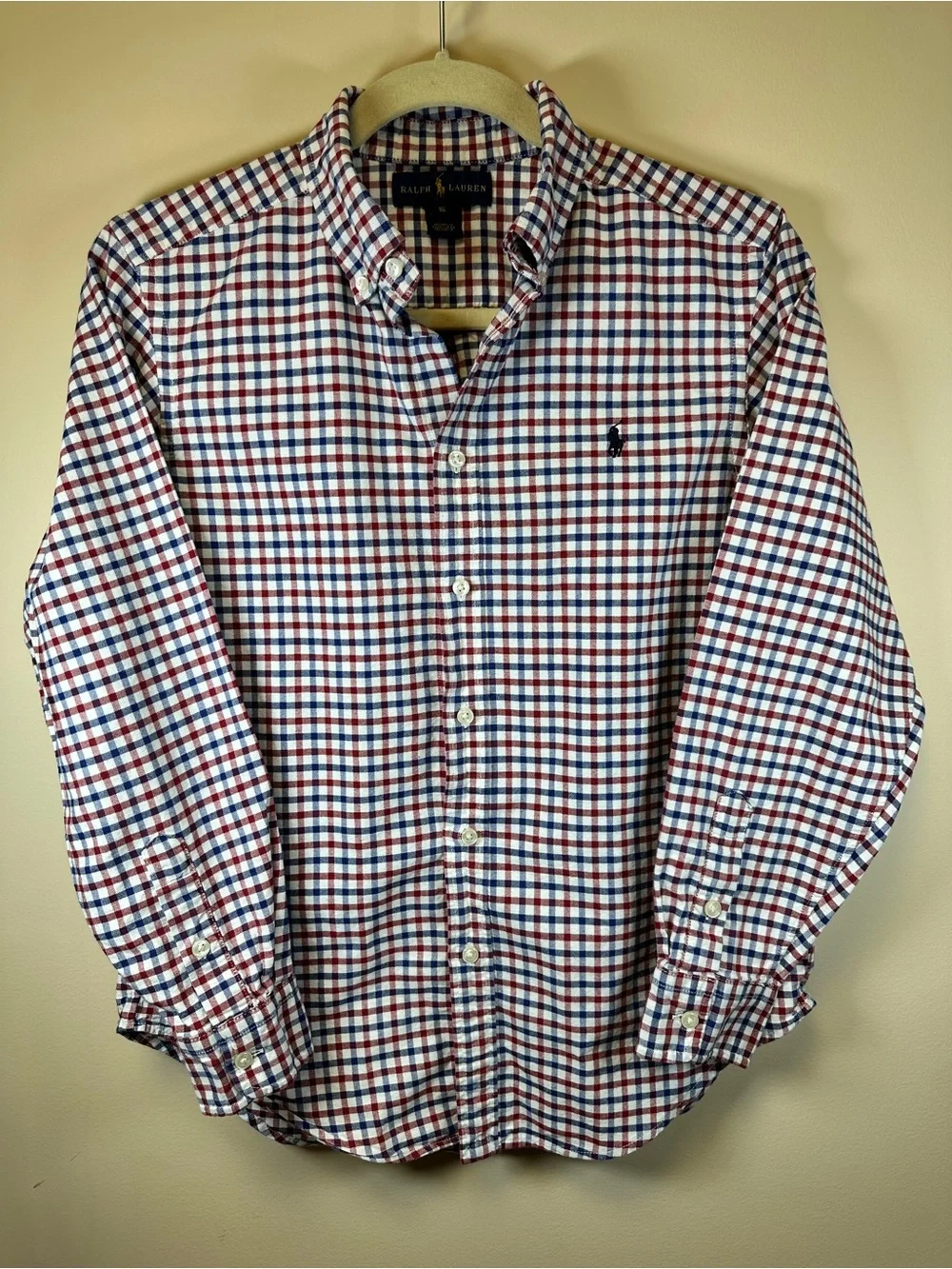 Ralph Lauren Youth Boys Long Sleeve Plaid Button Down Shirt Size 16